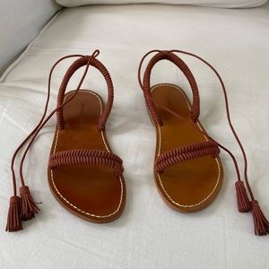 ZIMMERMANN Tasseled Braid Trim Leather Sandals 36